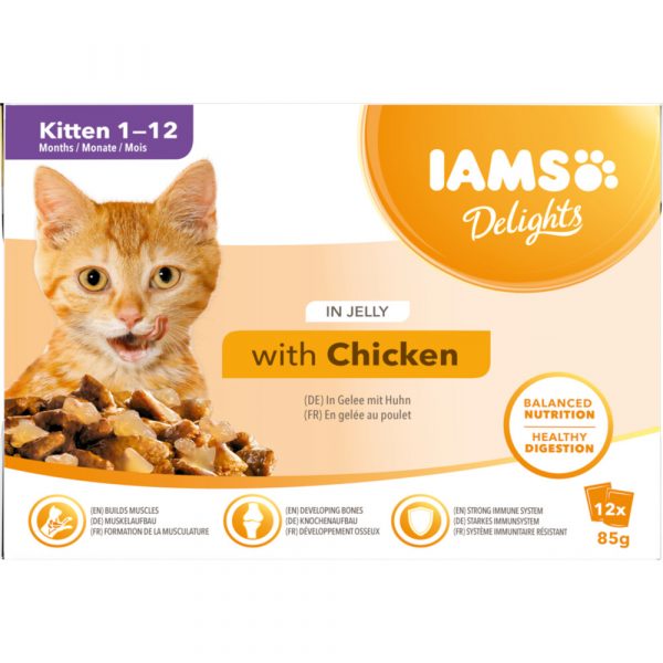 Iams Delights Pouch Multipack Kitten Chicken Jelly 12 x 85 gr