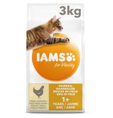 3x Iams Kat Adult Hairball Control Kip 3 kg