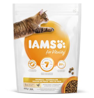 4x Iams Kat Adult Hairball Control Kip 800 gr