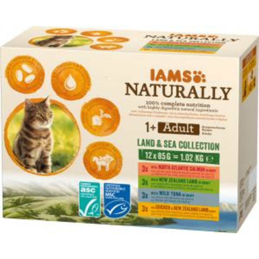 Iams Naturally Kat Adult Land - Sea Collection 12 x 85 gr