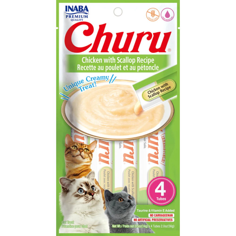 12x Inaba Kattensnack Churu Kip - Sint Jacobsschelp 60 gr