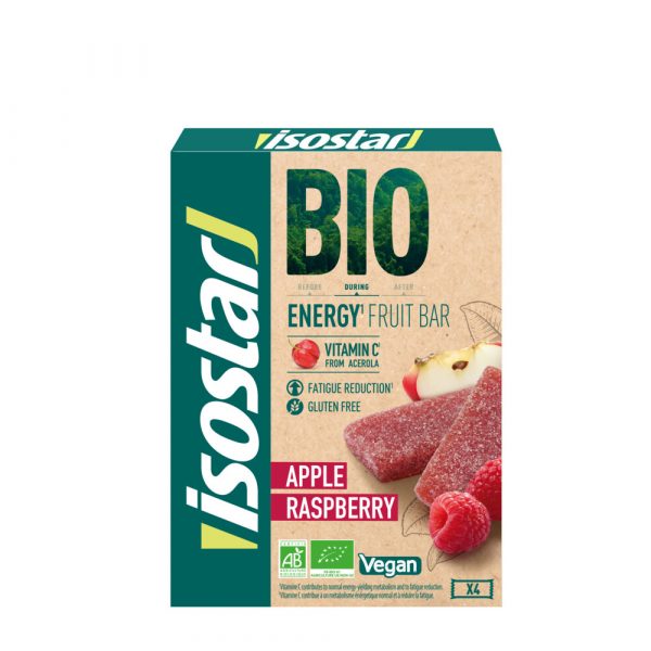 6x Isostar Energie Fruit Reep Bio Appel&Framboos 3 x 25 gr