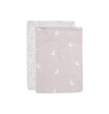 Jollein Washandje Hydrofiel Dotted&Rabbit Nougat 2 stuks