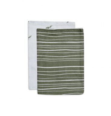 Jollein Washandje Hydrofiel Stripe&Olive Leaf Green 2 stuks