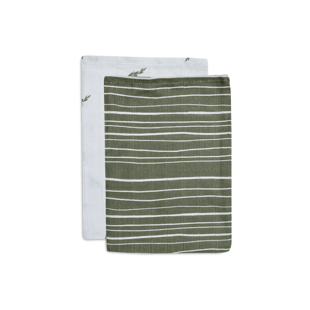 Jollein Washandje Hydrofiel Stripe&Olive Leaf Green 2 stuks