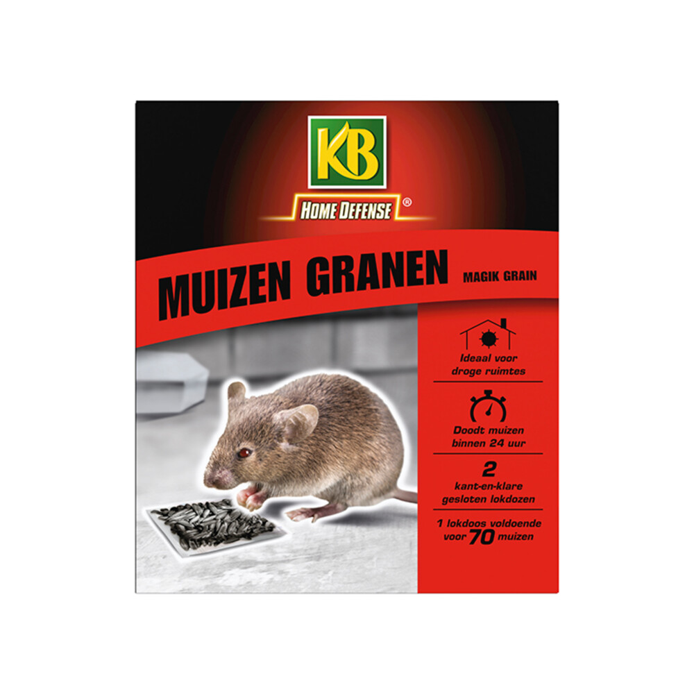 12x KB Home Defense Muizen Granen Alfachloralose Kant-en-Klare Lokdoos'Magik Grain'2 stuks