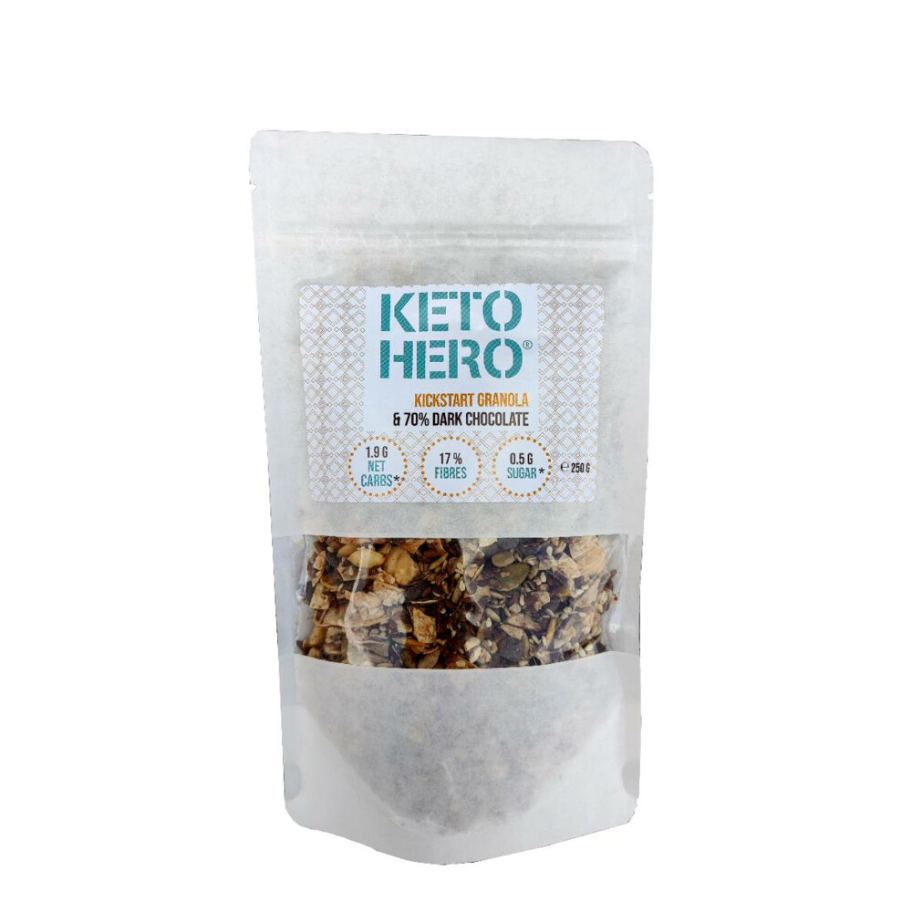 Keto Hero Kickstart Granola 20% Belgisch Pure Chocolade Drops 250 gr