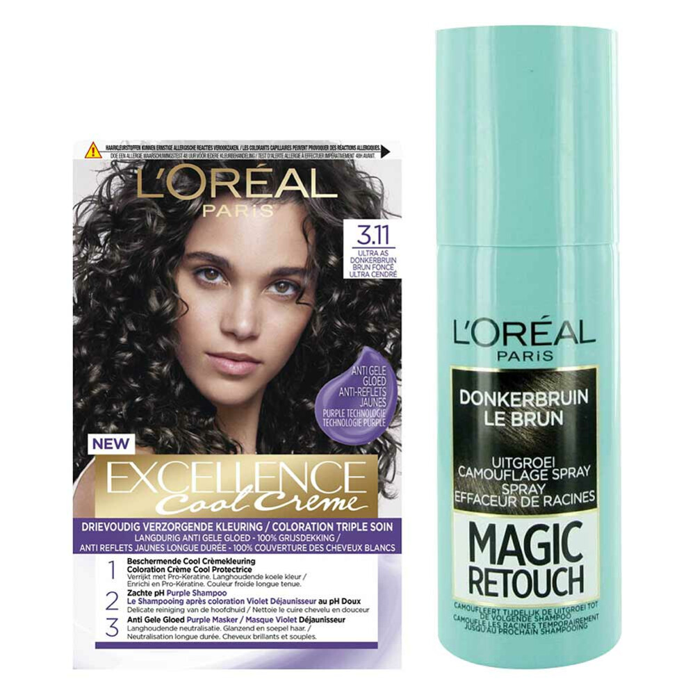 L'Oréal Cool Cream - Donkerbruin + Uitgroeispray Pakket