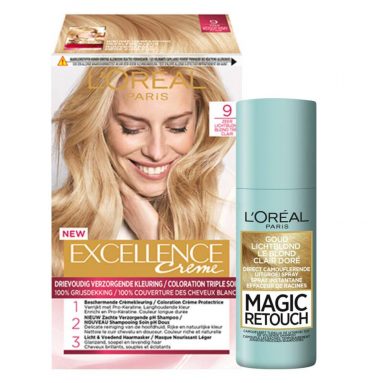 L'Oréal Excellence Creme 9 Zeer Licht Blond + Magic Retouch Uitgroeispray Blond 75 ml Pakket