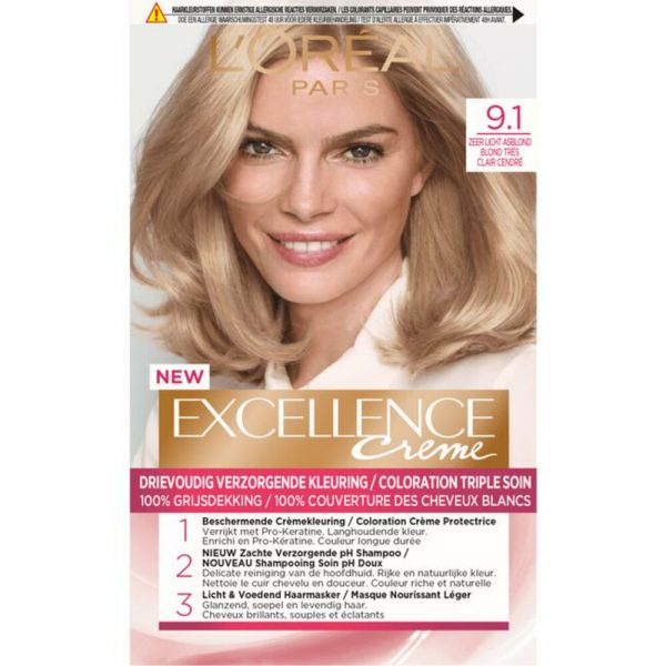 3x L'Oréal Excellence Creme 9.1 Zeer Licht Asblond