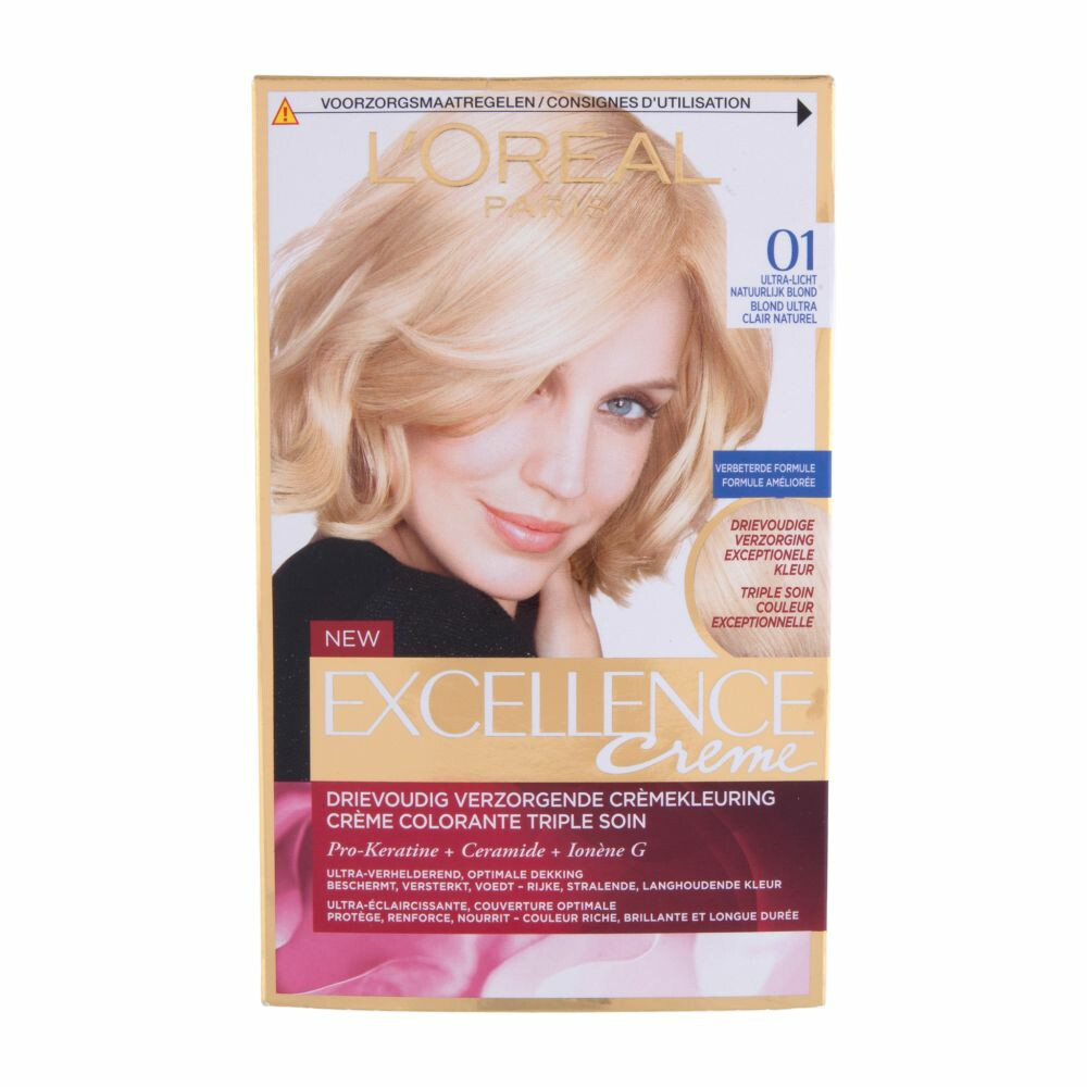 3x L'Oréal Excellence Creme Haarverf 01 Ultra Licht Natuurlijk Blond