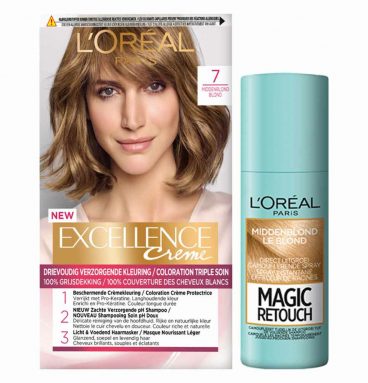 L'Oréal Excellence Creme Haarverf 7 Middenblond + Magic Retouch Uitgroeispray Middenblond 75 m Pakket