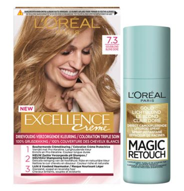 L'Oréal Excellence Creme Haarverf 7.3 Goudblond + Magic Retouch Uitgroeispray Blond 75 ml Pakket