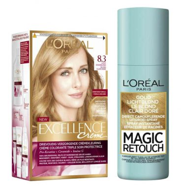 L'Oréal Excellence Creme Haarverf 8.3 Licht Goudblond + Magic Retouch Uitgroeispray Blond 75 ml Pakket