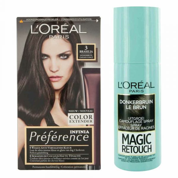 L'Oréal Preference Haarkleuring 03 Brasilia - Donkerbruin + Magic Retouch Uitgroeispray Bruin 75 m Pakket