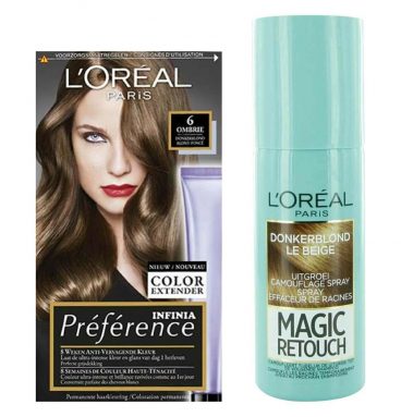 L'Oréal Preference Haarkleuring 06 Ombrie - Donkerblond + Magic Retouch Uitgroeispray Donkerblond 75 ml Pakket