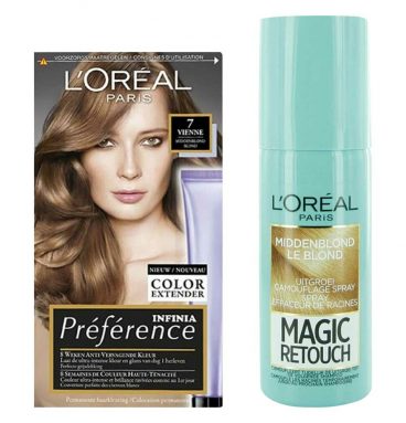 L'Oréal Preference Haarkleuring 07 Vienne - Midden Blond + Magic Retouch Uitgroeispray Middenblond 75 ml Pakket