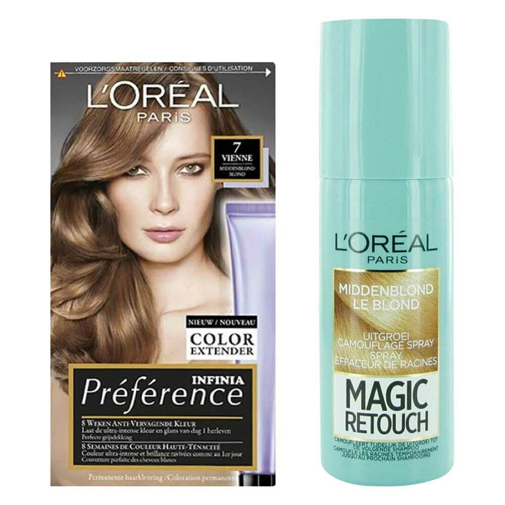 L'Oréal Preference Haarkleuring 07 Vienne - Midden Blond + Magic Retouch Uitgroeispray Middenblond 75 ml Pakket