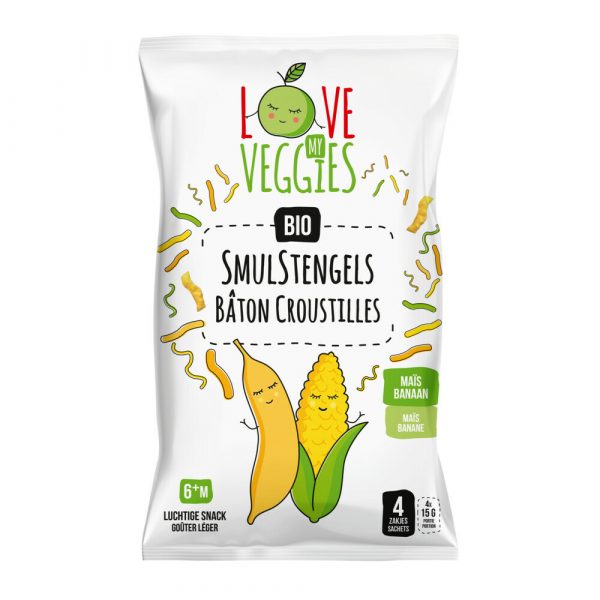 4x Love My Veggies Multipack Smulstengels Mais Banaan 4x15 gr