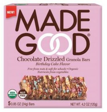 MadeGood Chocolate Drizzled Granola Bars Birthday Cake Flavor 120 gr