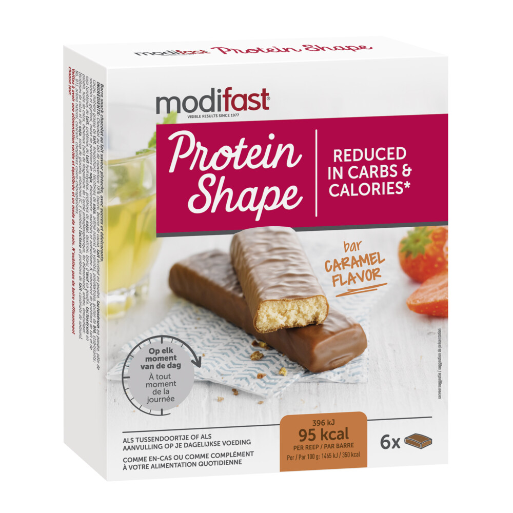 6x Modifast Protein Shape Reep Chocolade-Karamel 6 x 27 gr