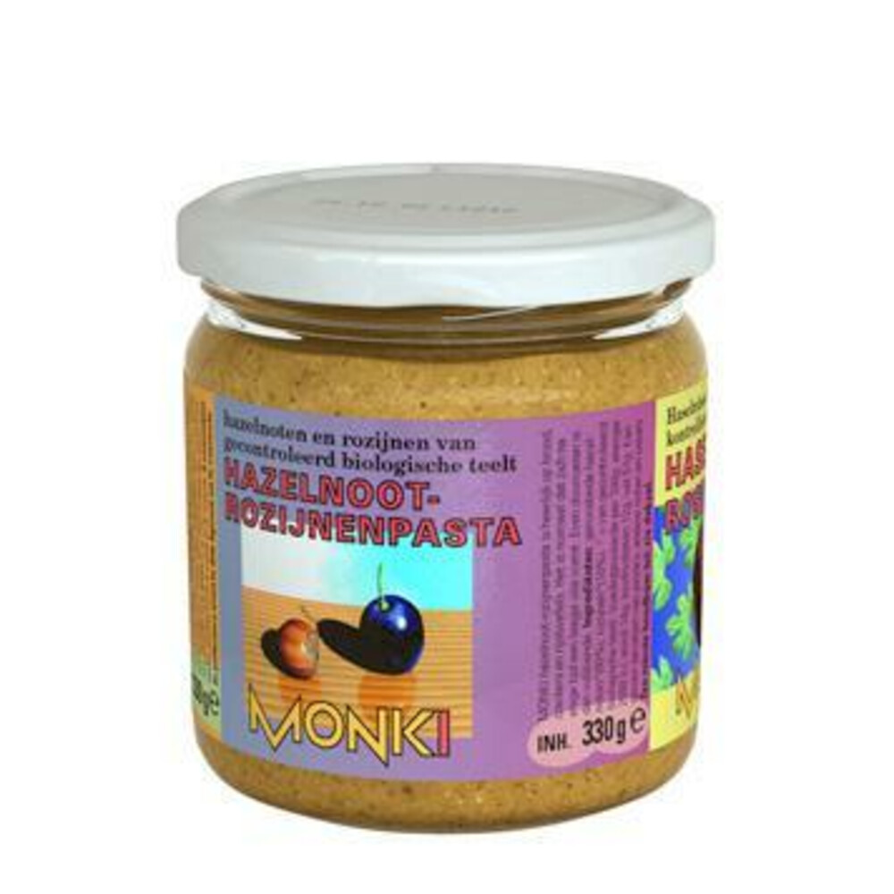 3x Monki Hazelnoot Rozijnpasta Bio 330 gr