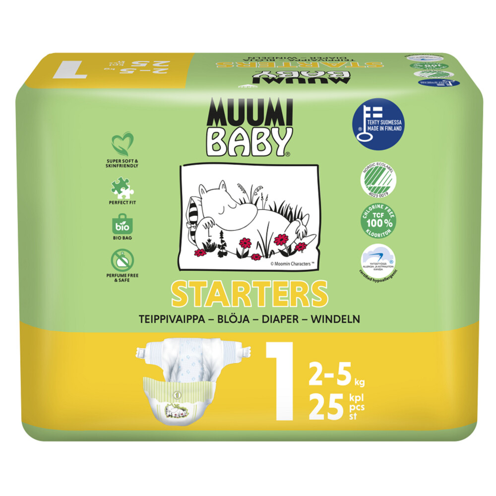 Muumi baby Ecologische Luiers Maat 1 Newborn 2-5 kg 25 stuks