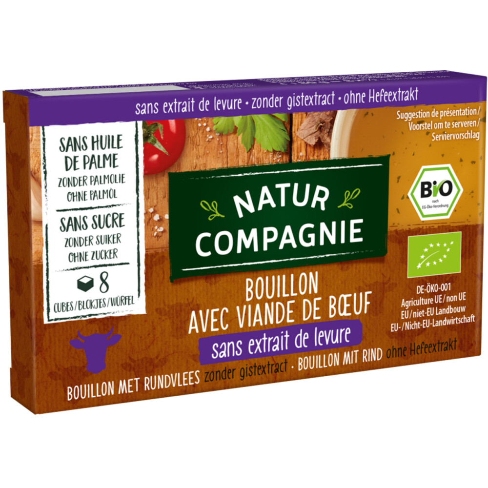 3x Natur Compagnie Runderbouillon Glutenvrij Bio 8 stuks