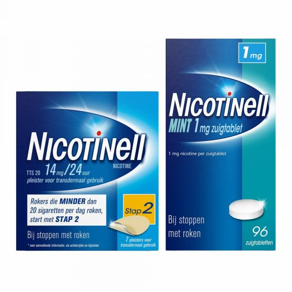 Nicotinell Combinatie therapie: Pleister 14 mg 7 st + Zuigtablet Mint 1 mg 96 st Pakket