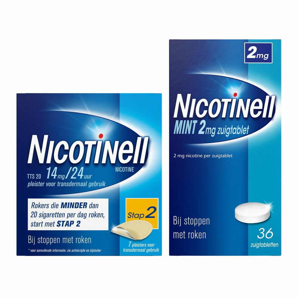 Nicotinell Combinatie therapie: Pleister 14 mg 7 st + Zuigtablet Mint 2 mg 36 st Pakket