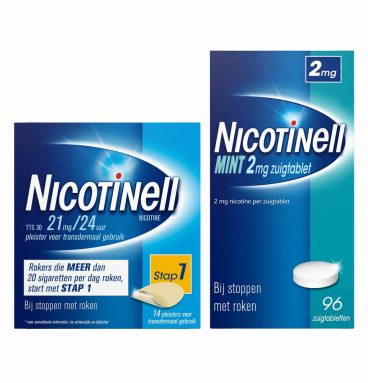 Nicotinell Combinatie therapie: Pleister 21 mg 14 st + Kauwgom Cool Mint 2 mg 96 st Pakket