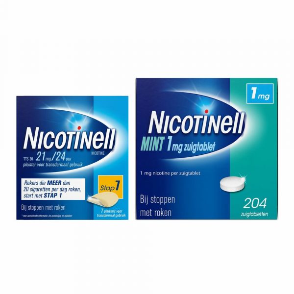 Nicotinell Combinatie therapie: Pleister 21 mg 7 st + Zuigtablet Mint 1 mg 204 st Pakket