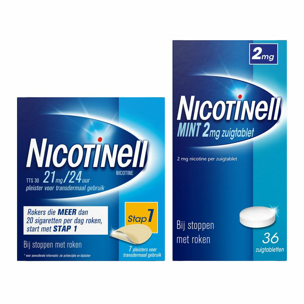 Nicotinell Combinatie therapie: Pleister 21 mg 7 st + Zuigtablet Mint 2 mg 36 st Pakket