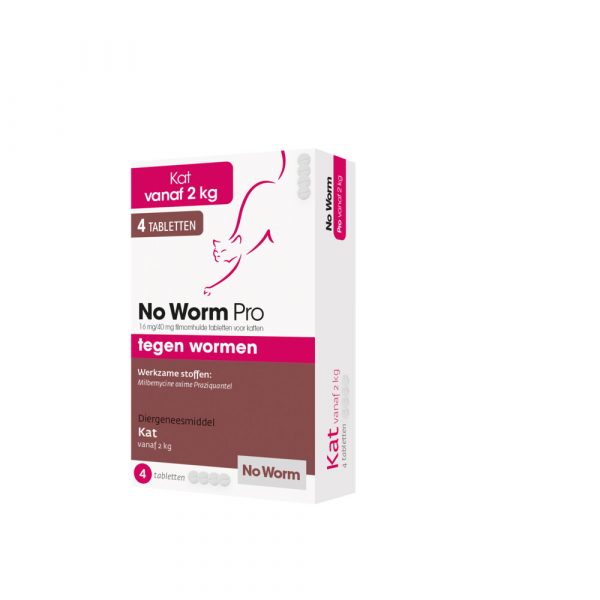 No Worm Pro Ontworming Tabletten Kat vanaf 2 kg 4 tabletten