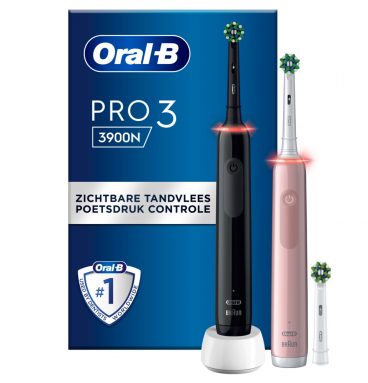 6x Oral-B Elektrische Tandenborstel Pro 3 3900 Duo Zwart&Roze 1 set