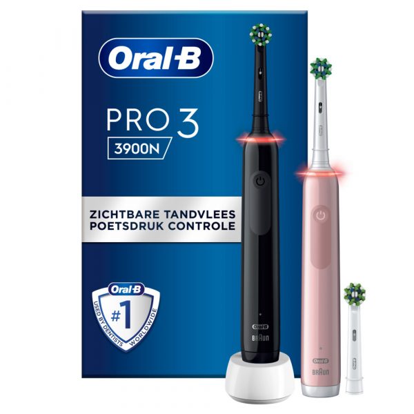 6x Oral-B Elektrische Tandenborstel Pro 3 3900 Duo Zwart&Roze 1 set