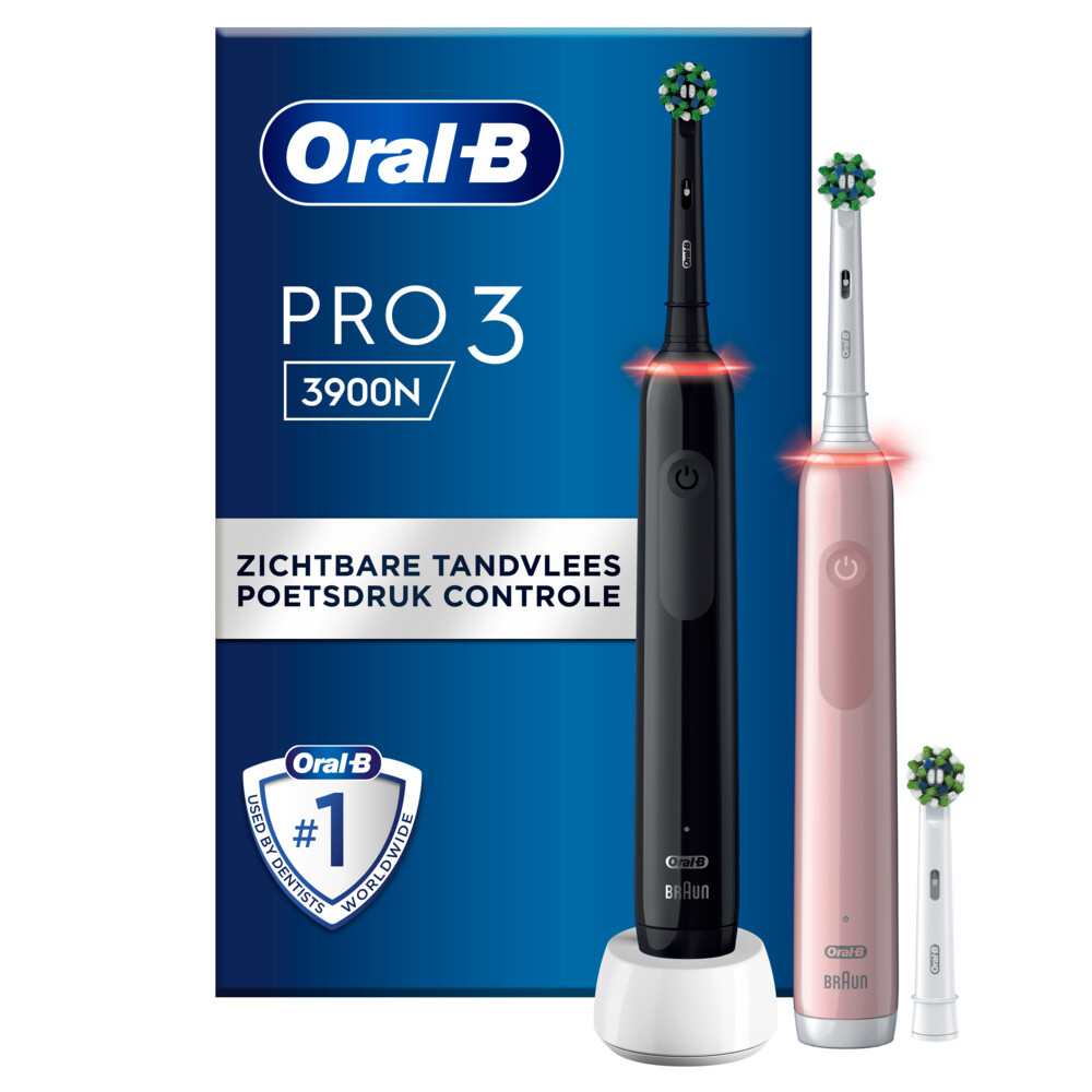 6x Oral-B Elektrische Tandenborstel Pro 3 3900 Duo Zwart&Roze 1 set