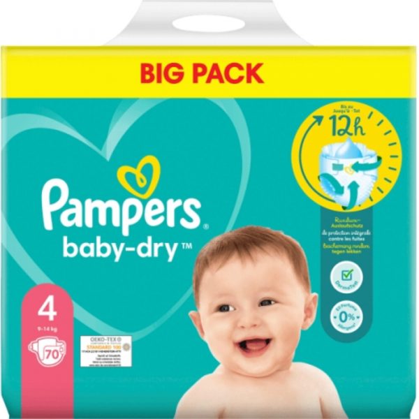 2x Pampers Baby Dry Luiers Maat 4 (9-14 kg) 70 stuks