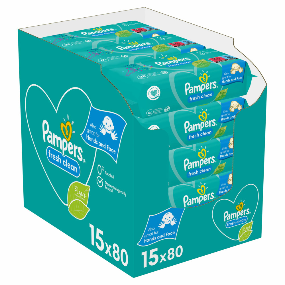 Pampers Billendoekjes Fresh Clean Navulpak 15x80 = 1200 doekjes