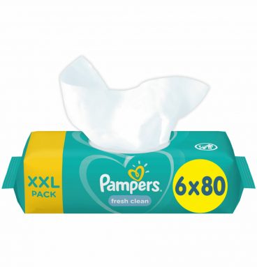 2x Pampers Billendoekjes Fresh Clean Navulpak 6x80 = 480 doekjes