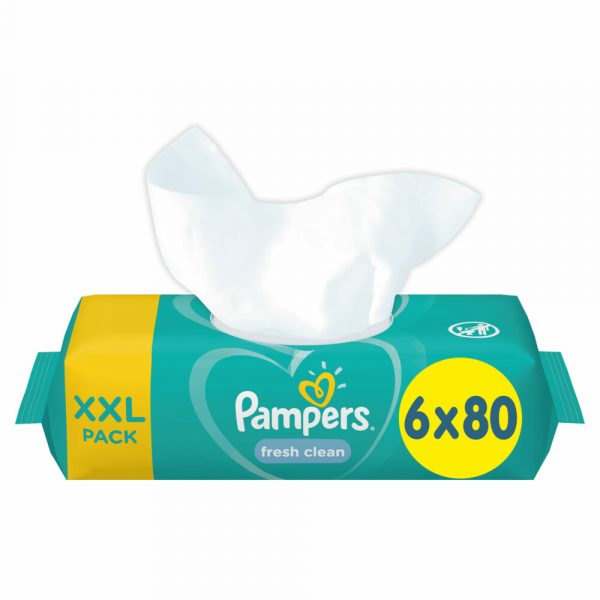 2x Pampers Billendoekjes Fresh Clean Navulpak 6x80 = 480 doekjes