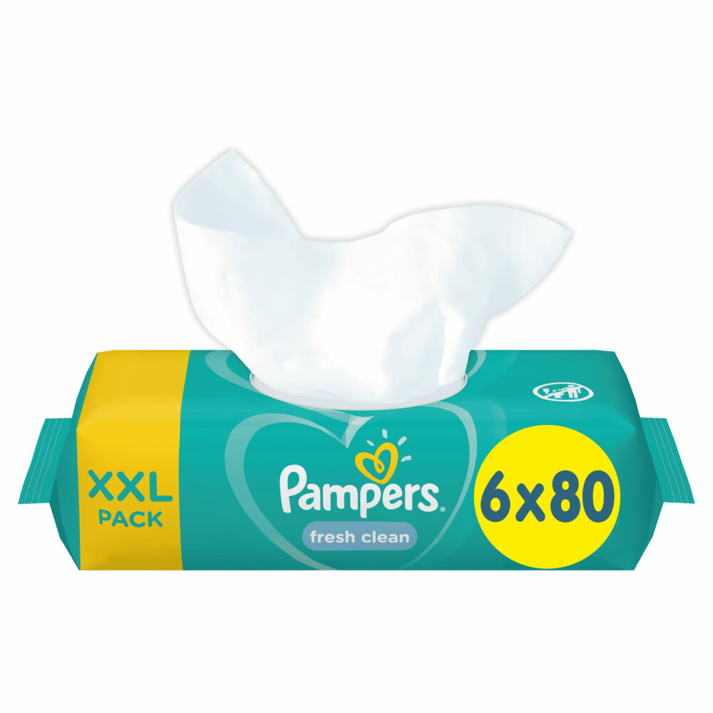 2x Pampers Billendoekjes Fresh Clean Navulpak 6x80 = 480 doekjes