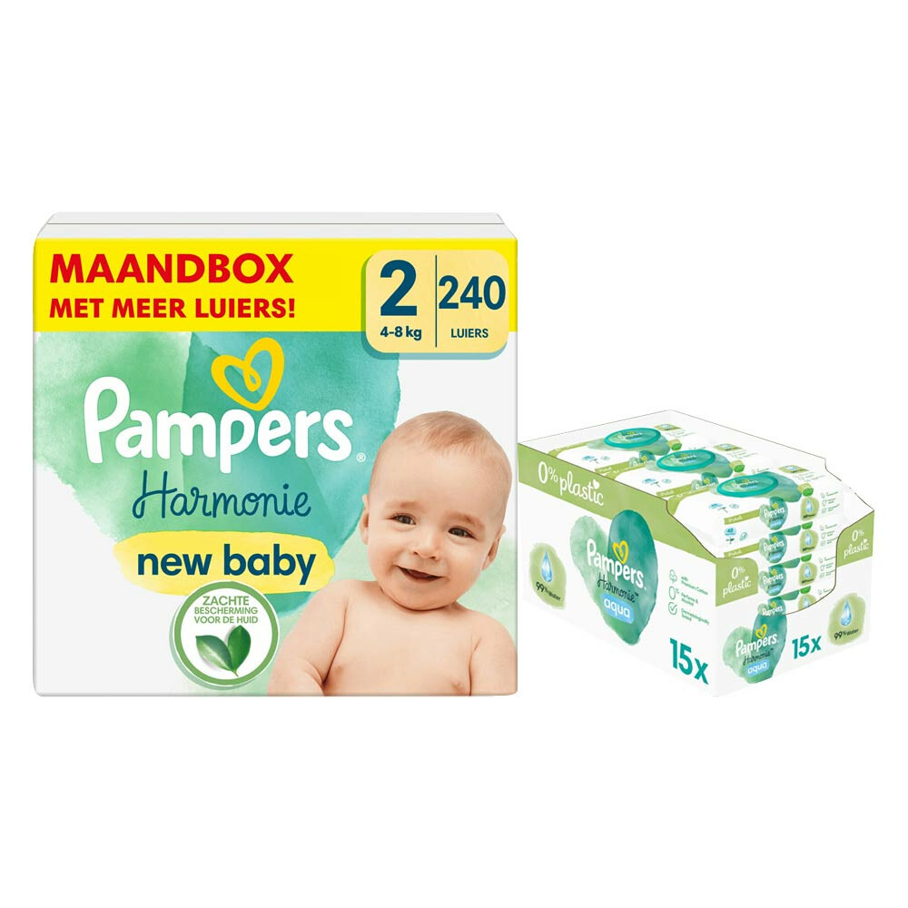 Pampers Harmonie Luiers Maat 2 en Harmonie Aqua Billendoekjes 720 stuks Pakket