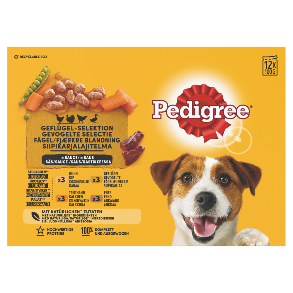 4x Pedigree Adult Maaltijdzakjes in Saus Gevogelte - Groente 12 x 100 gr