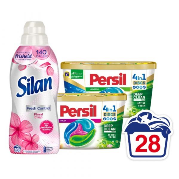 Persil Wasmiddelcapsules Color + Universal Discs&Silan Wasverzachter Voordeel Pakket