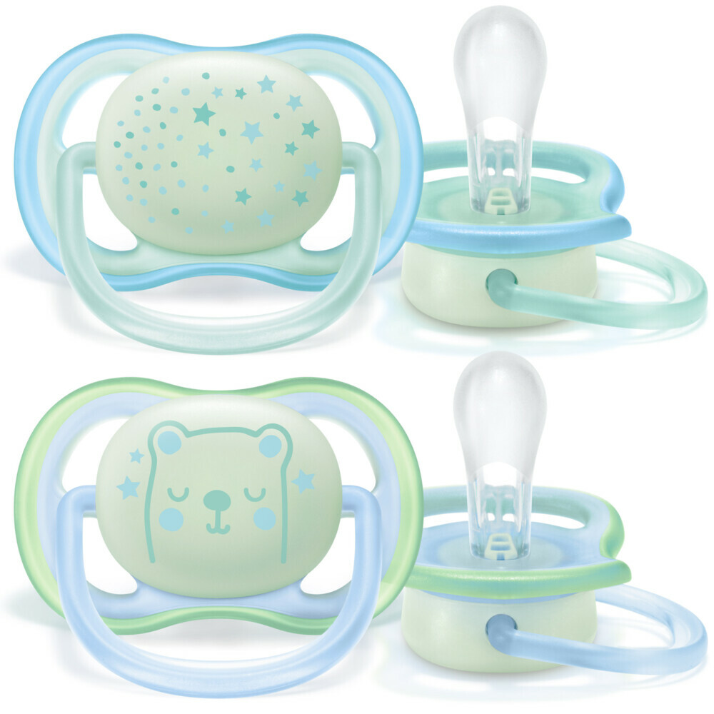 Philips Avent Ultra Air-Fopspeen Night 0-6 mnd Blauw met Opdruk 2 stuks