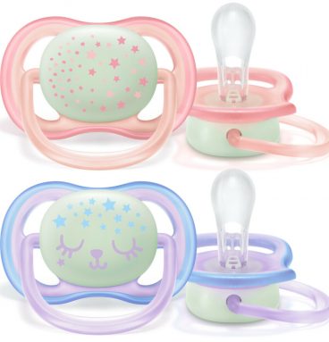 Philips Avent Ultra Air-Fopspeen Night 0-6 mnd Roze/Paars met Opdruk 2 stuks