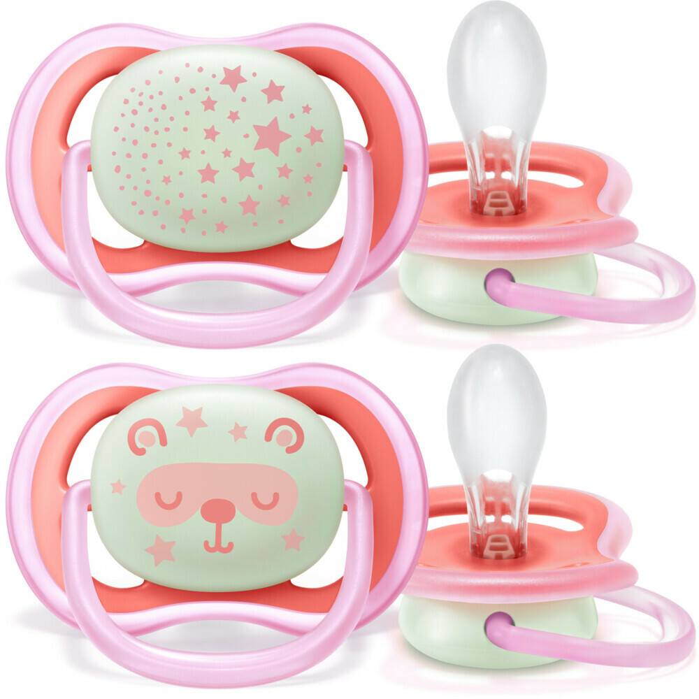 Philips Avent Ultra Air-Fopspeen Night 6-18 mnd Roze 2 stuks