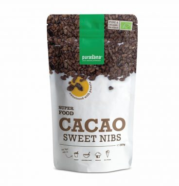 6x Purasana Cacao Nibs Gezoet met Panela Bio 200 gr