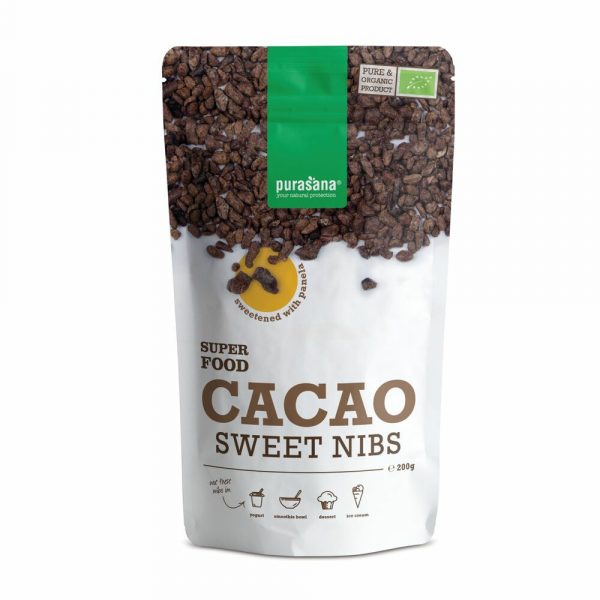 6x Purasana Cacao Nibs Gezoet met Panela Bio 200 gr